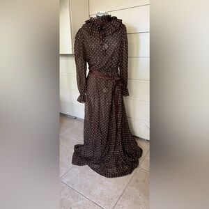 Edwardian 70s Brown Polka Dot prarie Dress